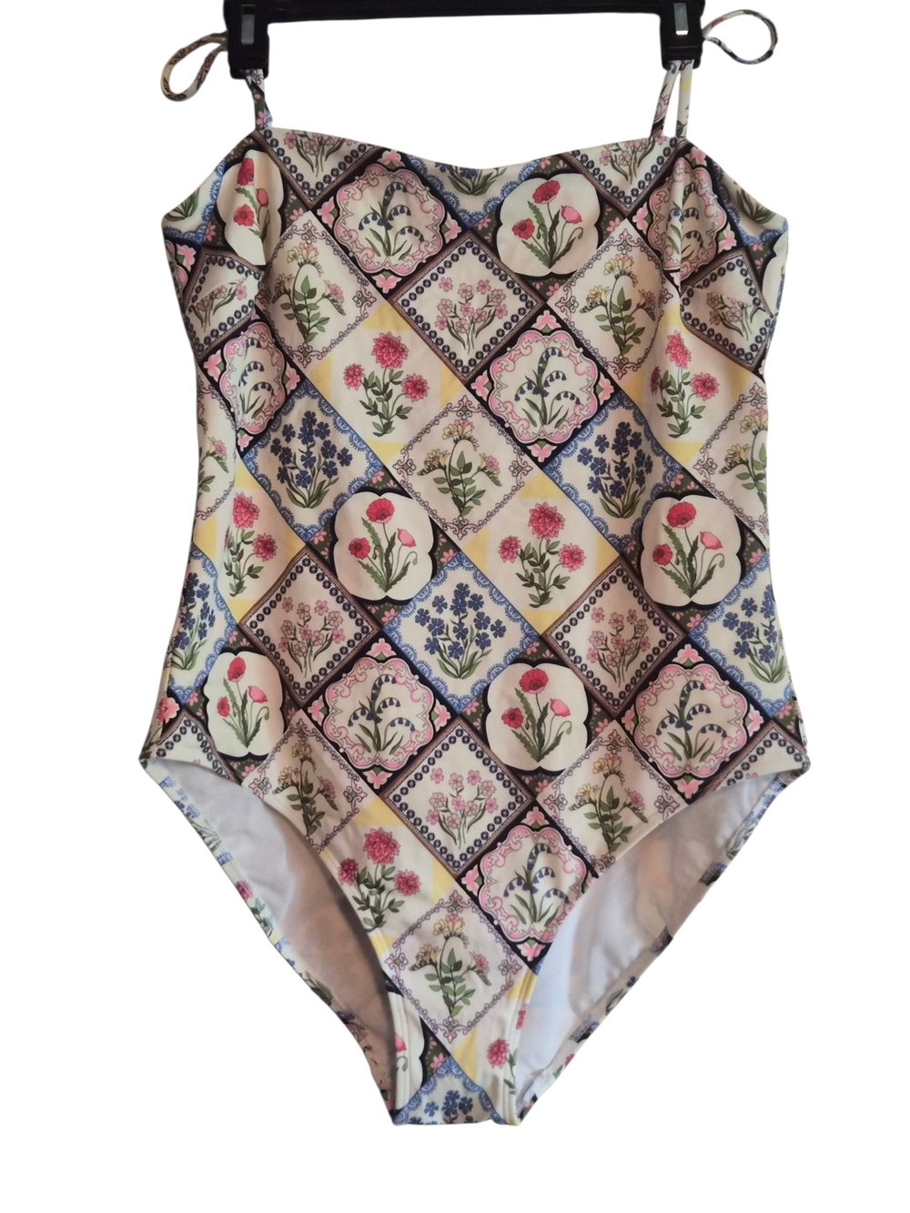 Boden Floral Tile Print One-Piece Swimsuit - Pink, Blue, Cream